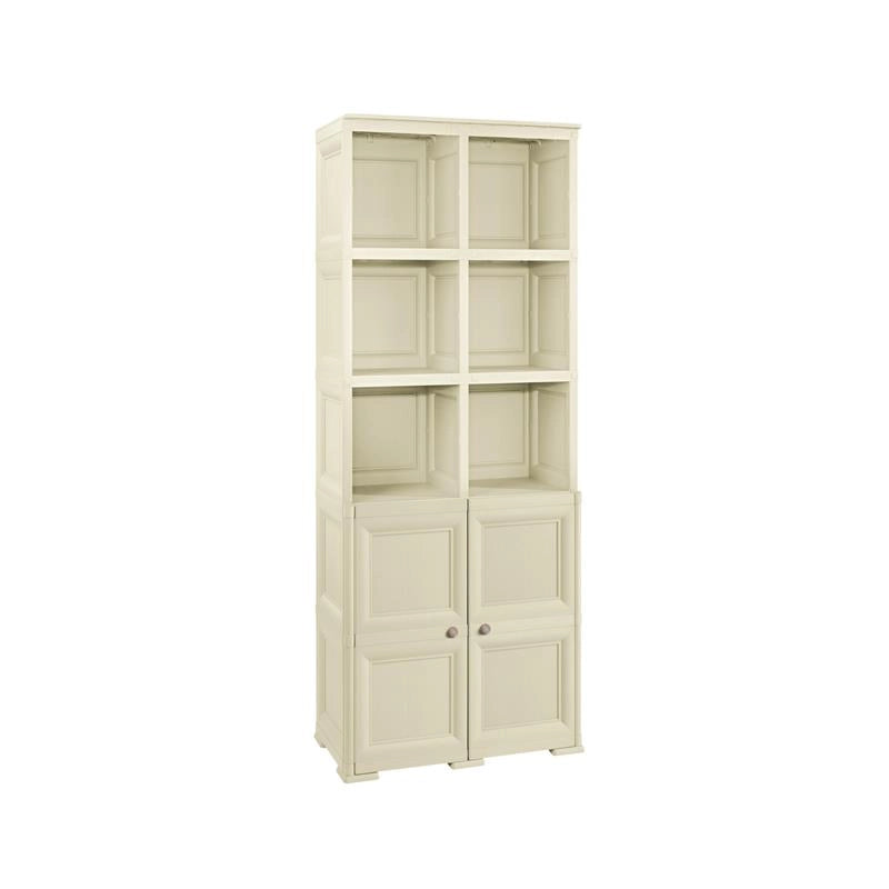 ARMADIO 2 MODULI CHIUSI E 3 MODULI SCAFFALE ANGORA 79X43X203 CM, MOBILE CONTENITORE MULTIUSO ALTO PER SALOTTO, PERGOLATO E BALCONE COPERTO