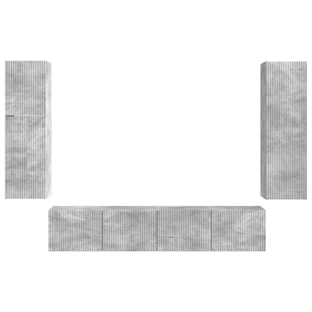 Set mobile TV 4 pz-Credenza per TV Grigio cemento Legno multistrato 641590