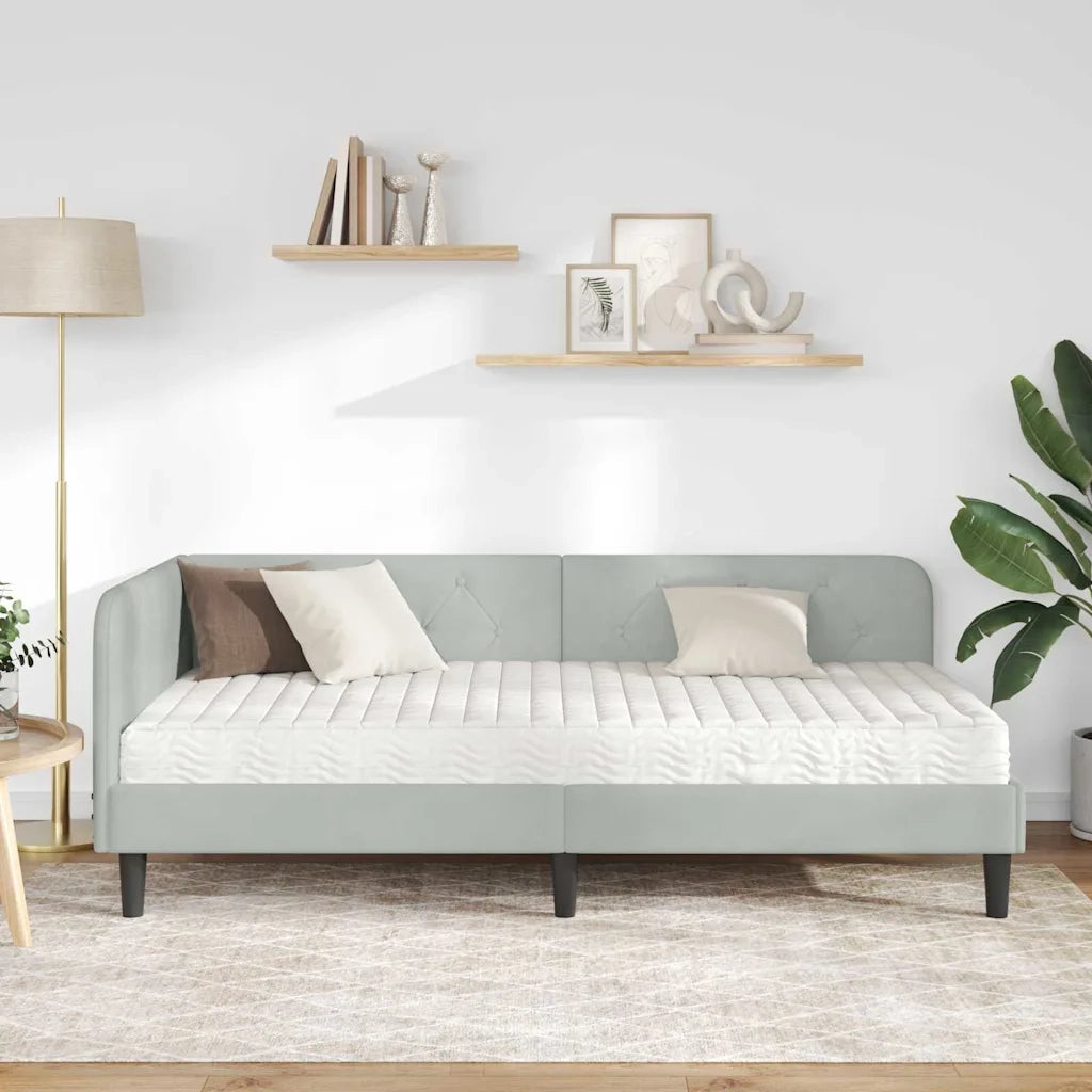 Cornice del letto ad angolo Grigio chiaro 90 x 200 cm Velluto