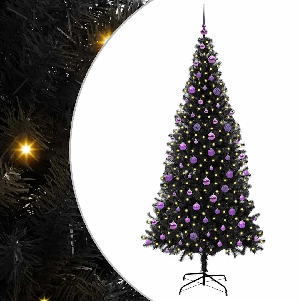 Albero di Natale con 300 LED con supporto-Luci decorative natalizie Nero 210 cm PVC 591805