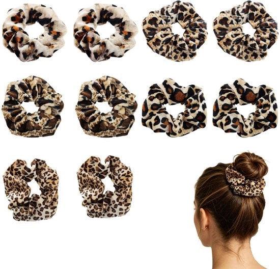 Accessori per capelli in elastico a 10 pezzi - Scrunchies in seta con disegno leopardo - Elastici - Accessori per capelli - Comodi e resistenti
