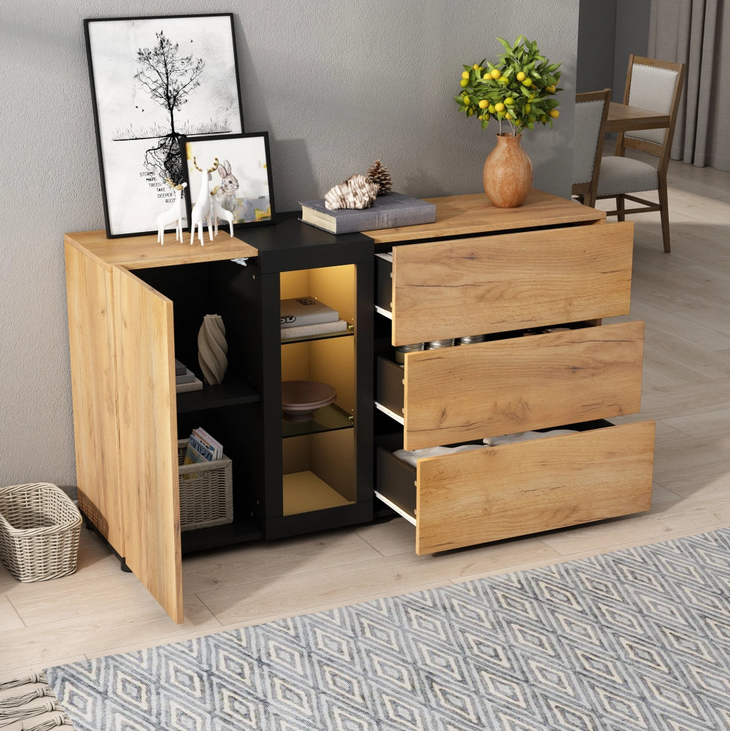 Credenza moderna con LED e controllo APP; 140 x 40 x 80 cm; marrone e nero