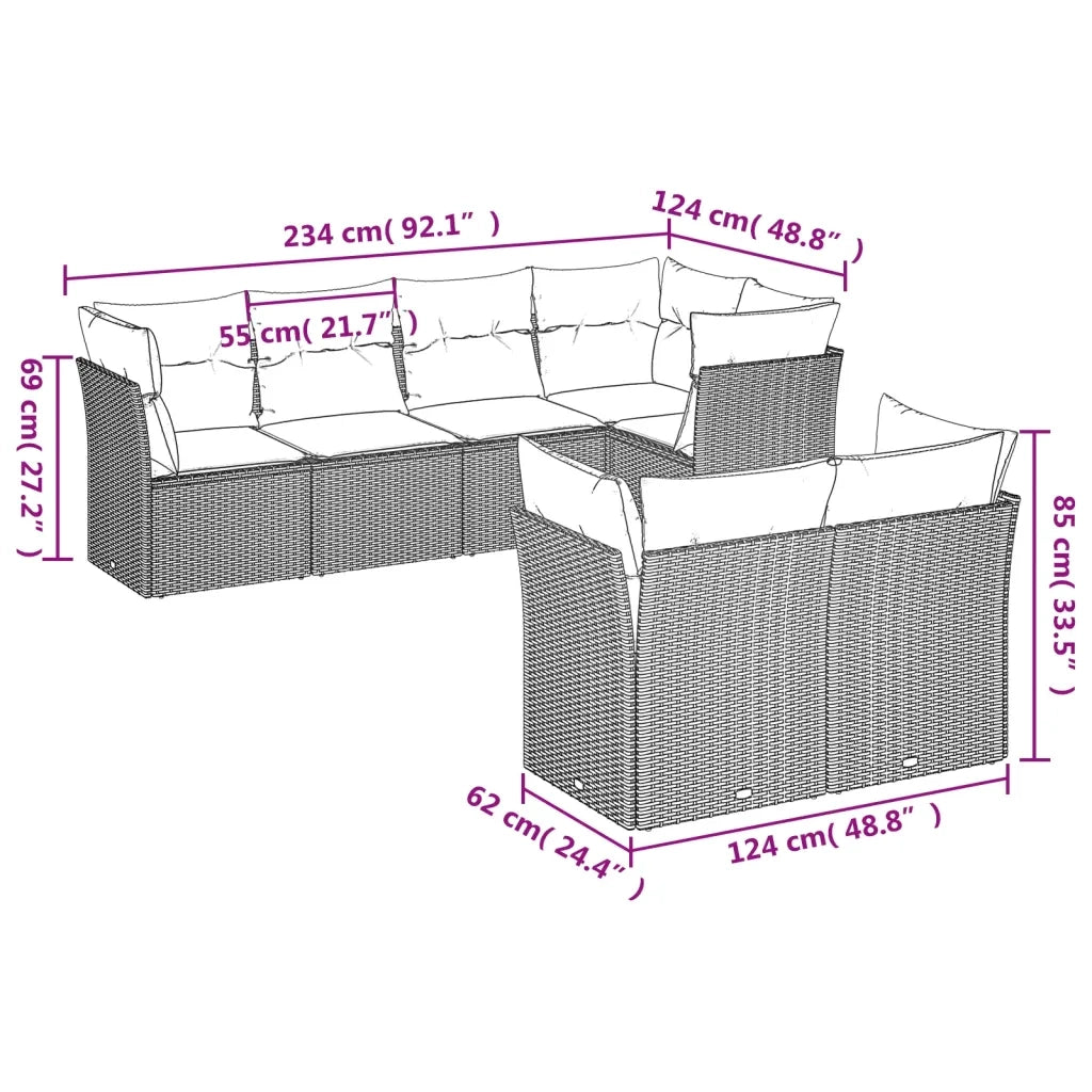 Set Divani da Giardino 7pz con Cuscini Grigio Chiaro Polyrattan 3249741
