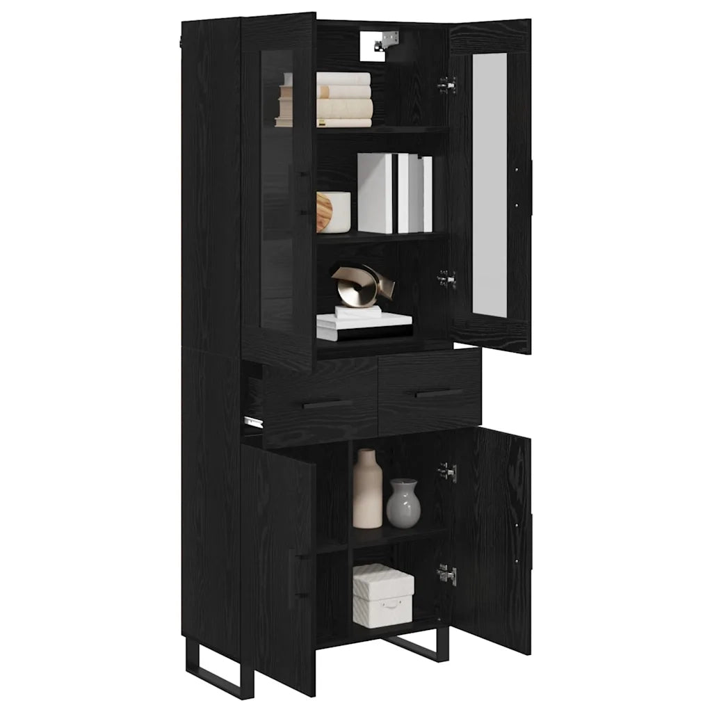 Credenza 2 pcs Rovere Nero Legno Stratificato e Vetro 3416089