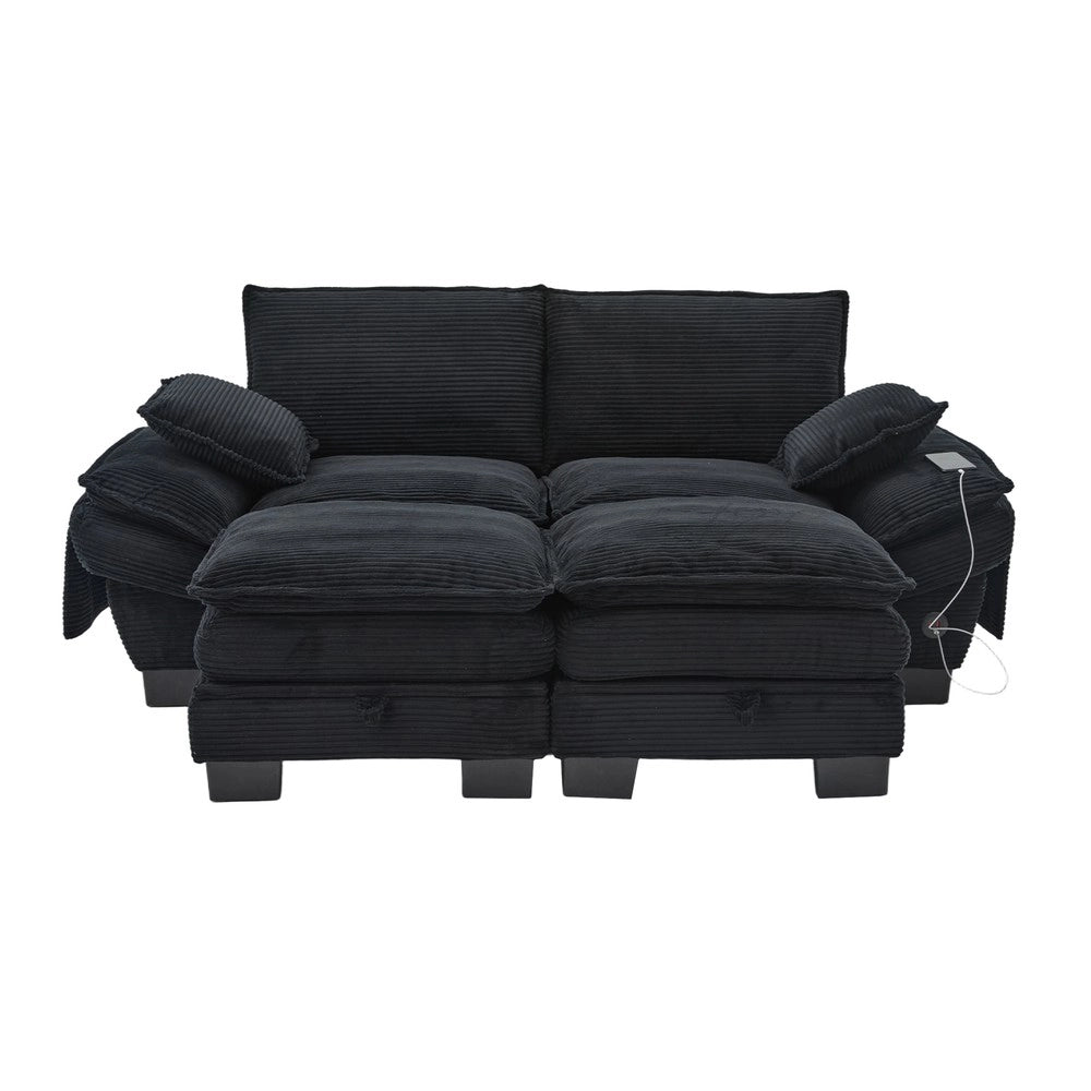 Sofa modulare 2 posti con sgabelli - Zephmum - Ampia seduta, design ergonomico, USB-C