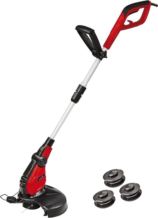 Trimmer elettrico per erba - 450 W - 30 cm larghezza di taglio - bobina a doppia linea - testa motore regolabile - alimentazione filo automatica - protezione per fiori e piante - inclusa 3x bobina filo.
