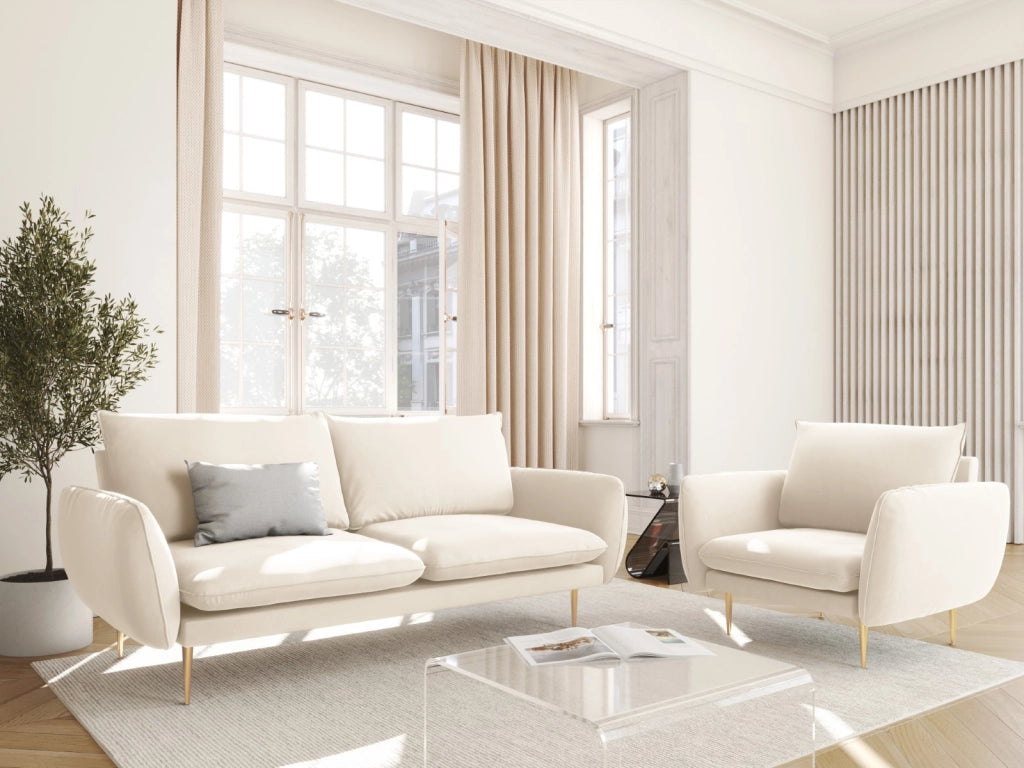Cosmopolitan Design - Poltrona "Vienna" in velluto beige chiaro 
