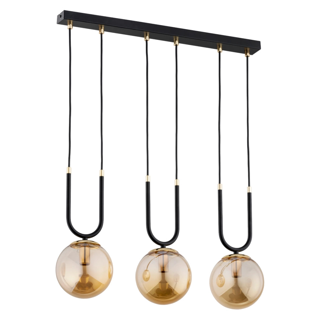 Lampada a sospensione Alfa Gemma nera oro ambra 3xE14