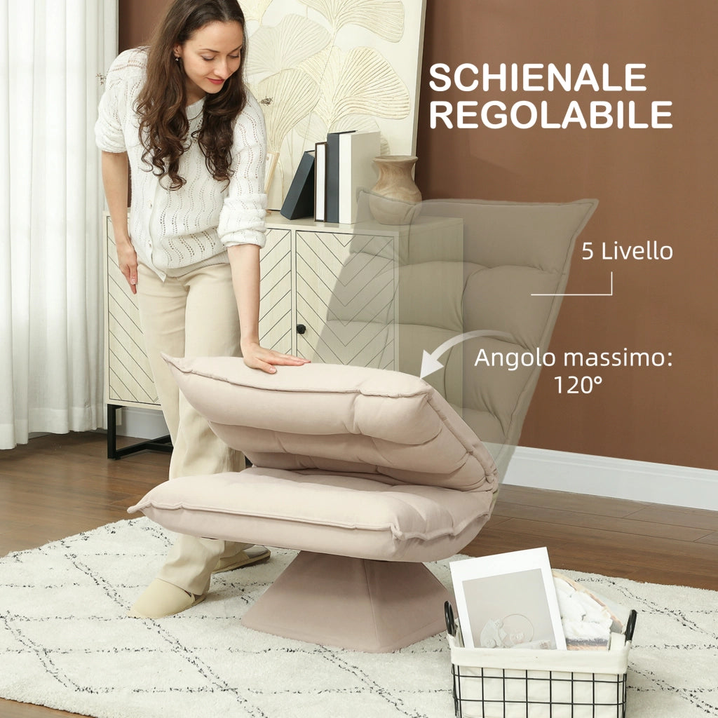 Poltrona Relax Girevole con Schienale Regolabile ¨C Zephmum ¨C Tessuto Effetto Lino Beige