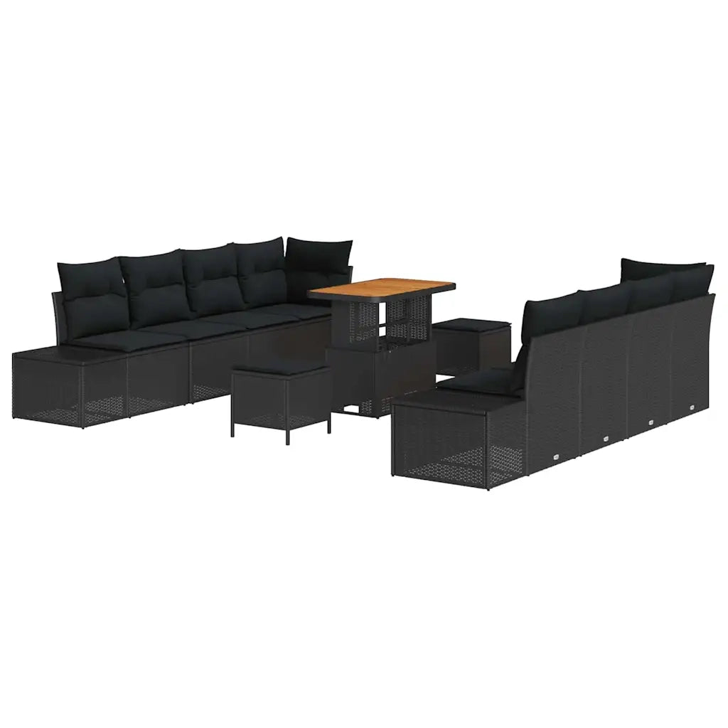 Set Divano da Giardino con cuscino 11 pcs Nero polyrattan 3362759