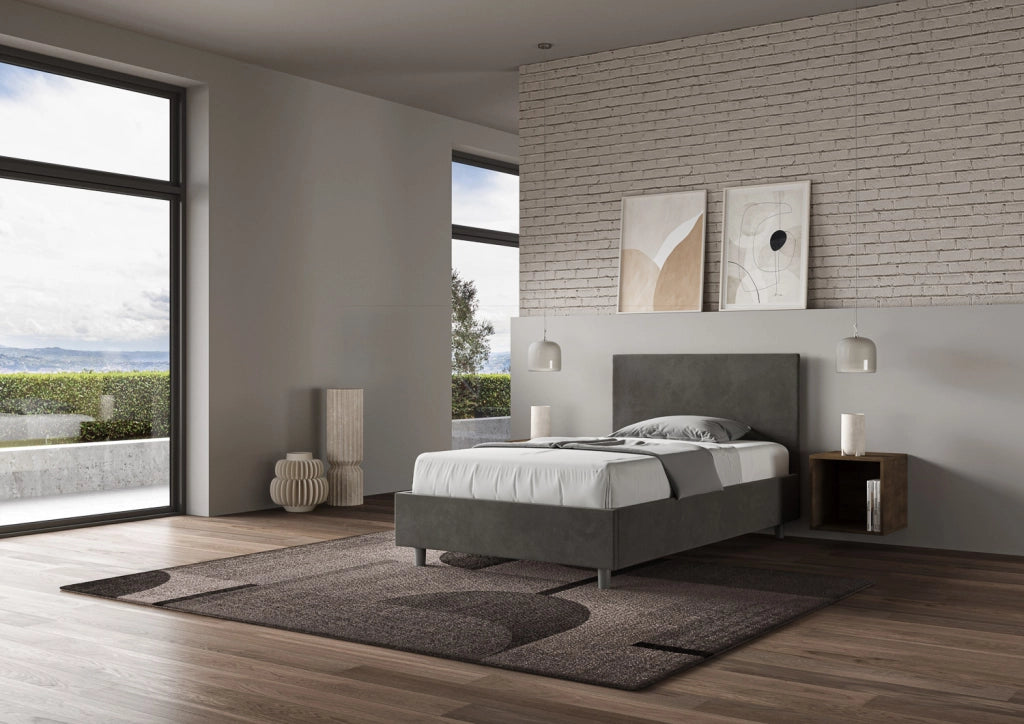 BS COM Letto una piazza e mezza contenitore imbottito 120x190 microfibra grigio