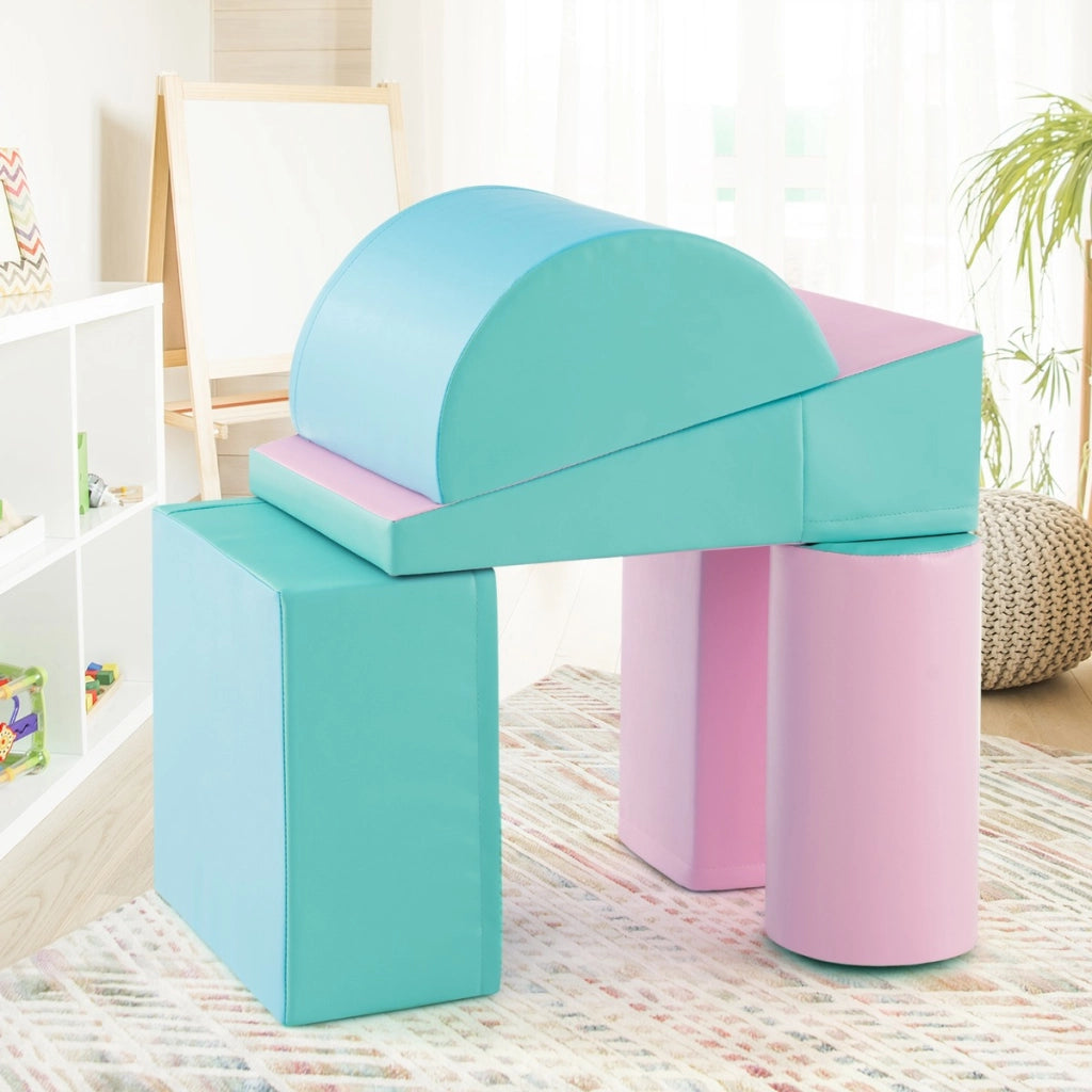 Set di gioco da arrampicata per bambini da 5 pezzi, Strutture di gioco in schiuma impermeabili Verde e rosa