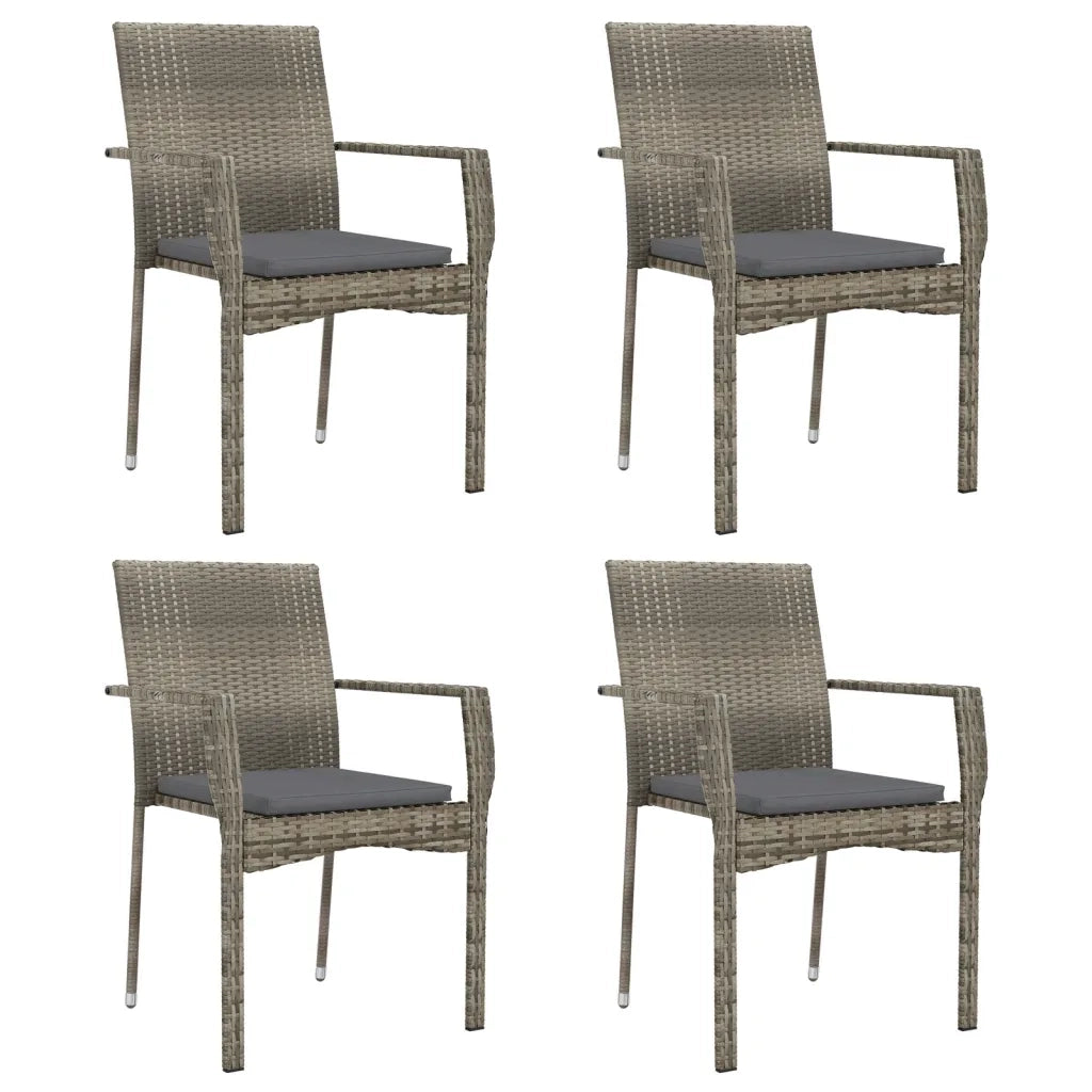 Set da Pranzo Giardino 5pz Nero e Grigio con Cuscini Polyrattan 3185128
