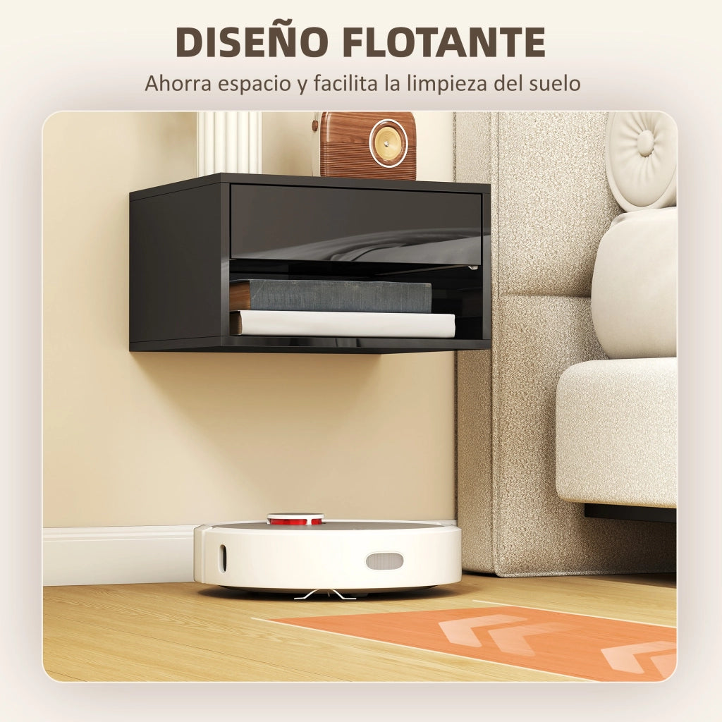 Comodino con cassetto ¨C Zephmum ¨C 37x32x21 cm Nero Lucido