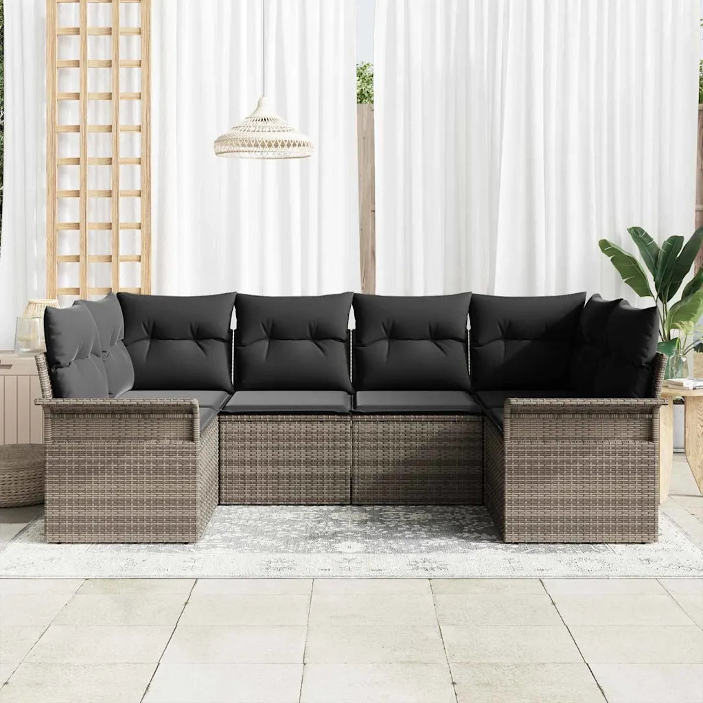 Set Divano da Giardino con cuscino 6 pcs Grigio polyrattan