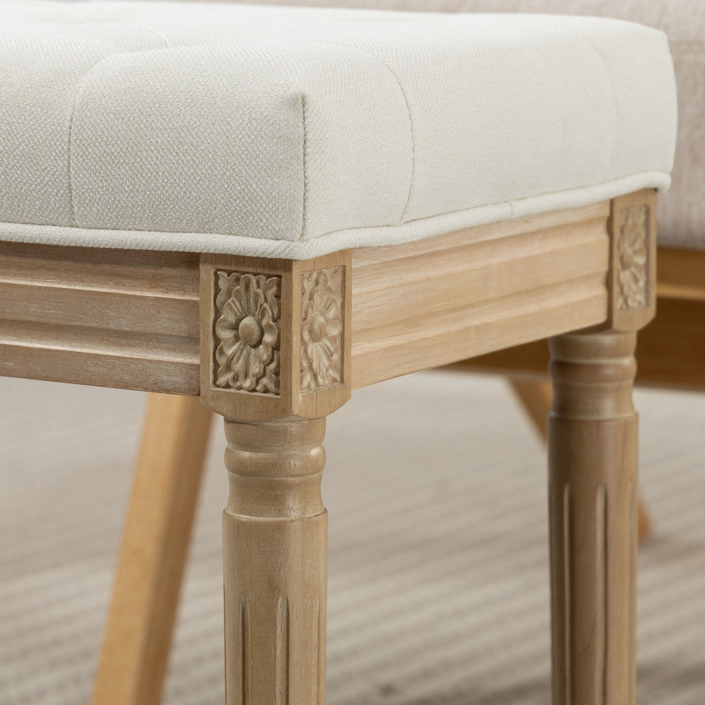Poggiapiedi imbottito con gambe in legno ¨C Zephmum ¨C Beige 42x32x46.5 cm