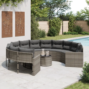 Divano da Giardino Tavolo e Cuscini Circolare Grigio Polyrattan 3318536
