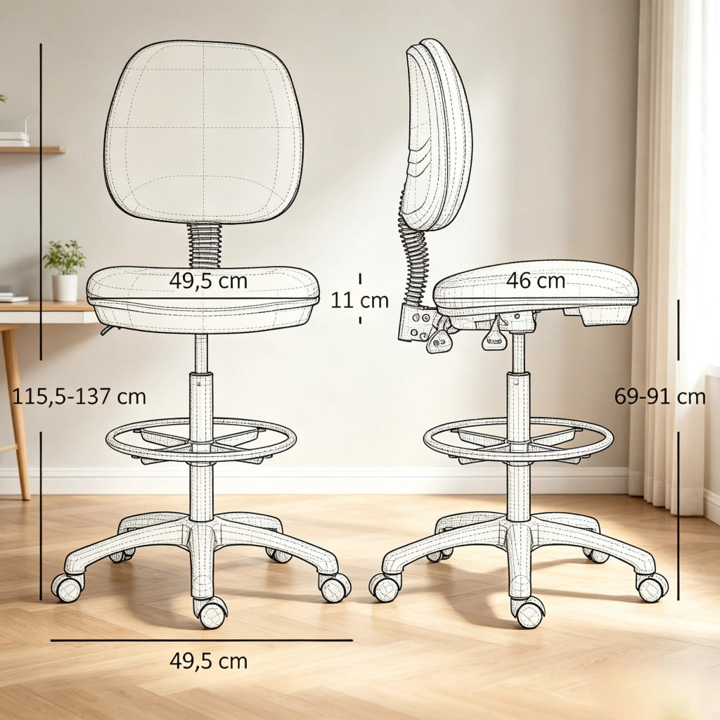 SGABELLO da Ufficio Regolabile 69-91 cm con Schienale Nero
