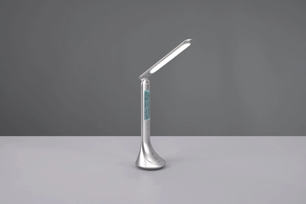 PATTY LAMPADA DA STUDIO LED 4W 380lm, 4000K ALLUMINIO RICARICABILE CON ORA, DATA E SVEGLIA ACCENSIONE TOUCH H. 34CM