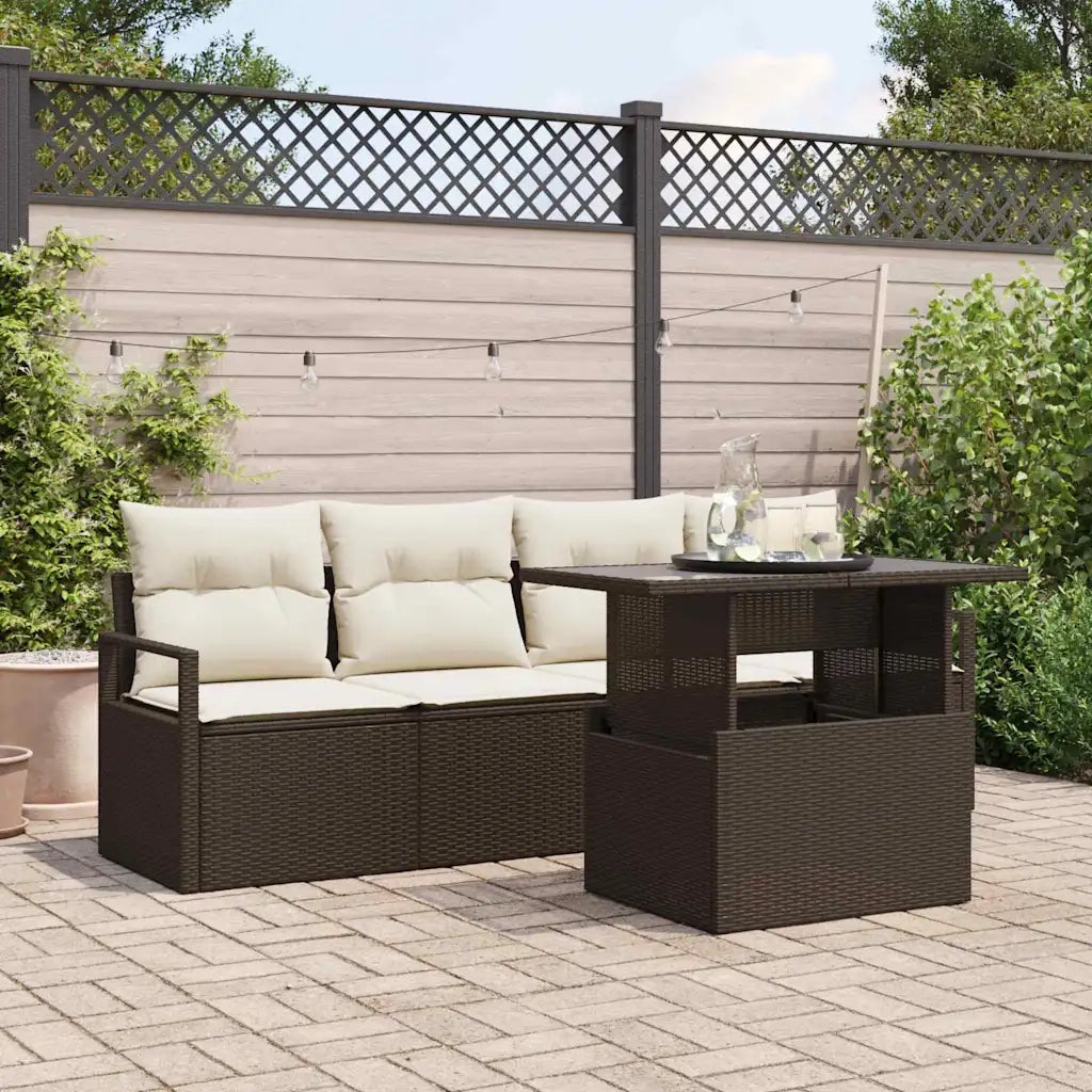 Set Divano da Giardino 5 pcs Marrone Poly Rattan