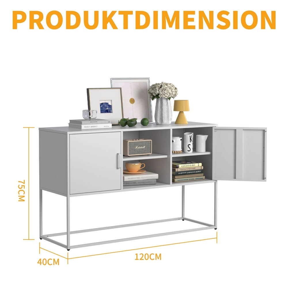 Credenza Buffet con Ante e Ripiani ¨C MINIMAL ¨C Bianco, Metallo, 120x75x40 cm