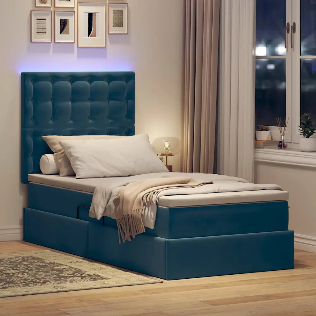 Letto con contenitore e LED Blu Scuro 90 x 200 cm Velluto