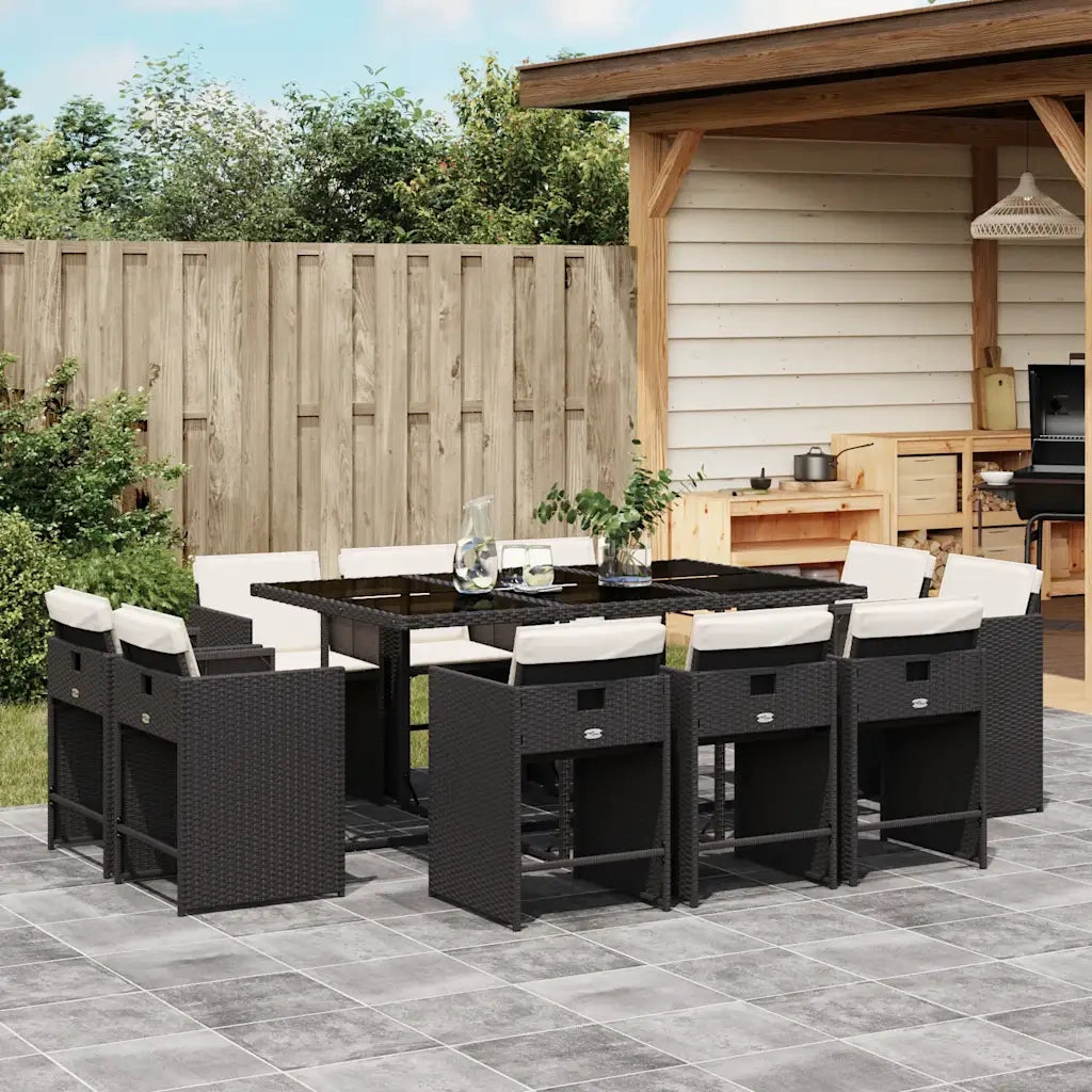 Set da Pranzo da Giardino 11 pz con Cuscini in Polyrattan Nero 3211206