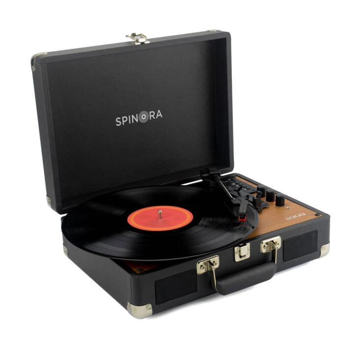 Giradischi portatile valigia con altoparlanti integrati, 3 velocità 33-45-78 RPM, Bluetooth, USB, dischi vinile 7-10-12 pollici - SOGO
