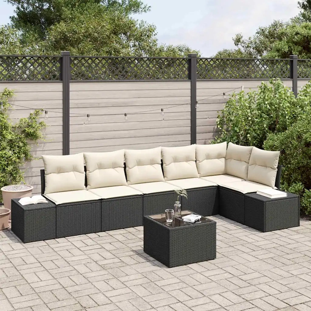 Set Divano da Giardino 7 pcs Nero e Crema polyrattan 3347087