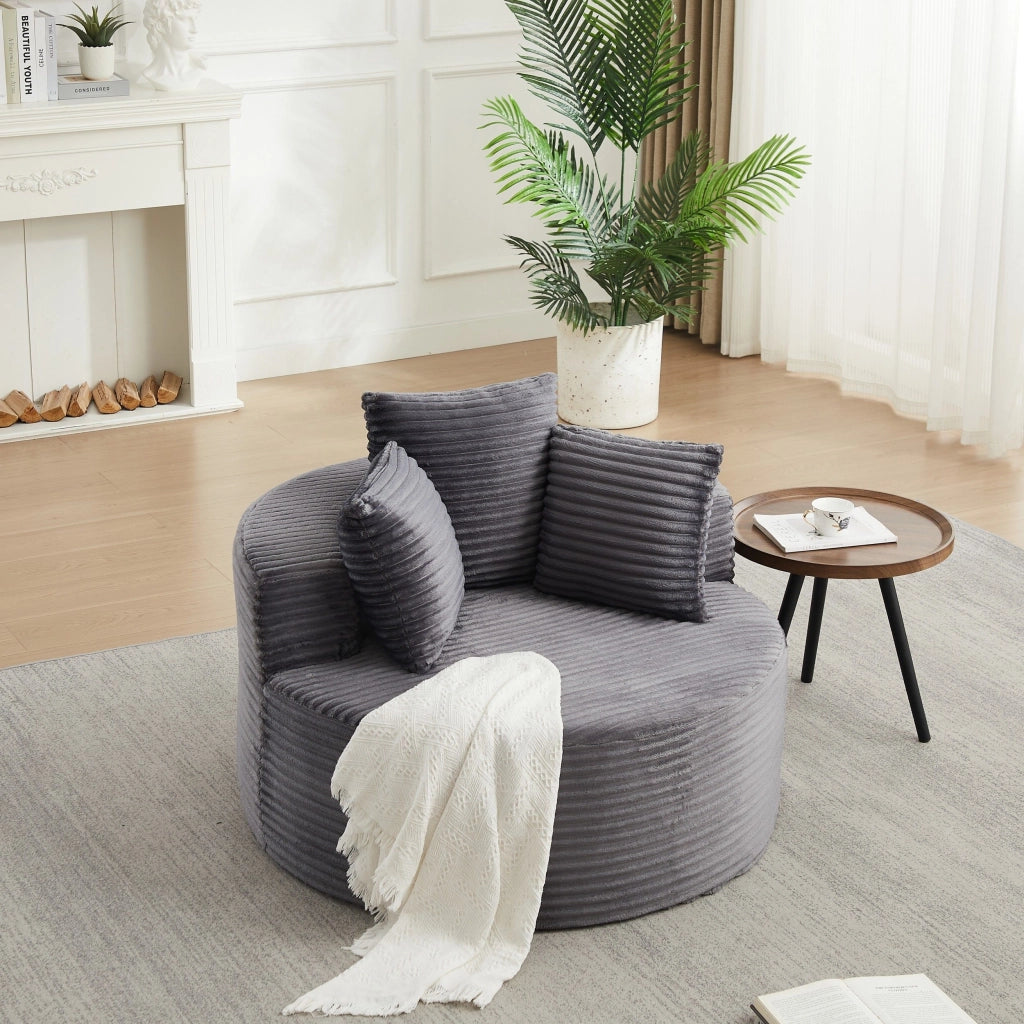 Poltrona a sacco, poltrona con braccioli, diametro 110 cm, velluto a coste, 3 cuscini, grigio (non richiede assemblaggio)