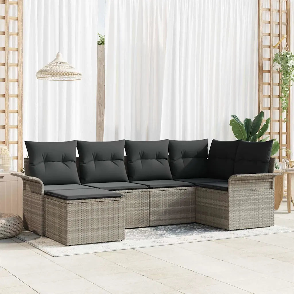 Set Divano da Giardino 6 pcs Grigio chiaro polyrattan