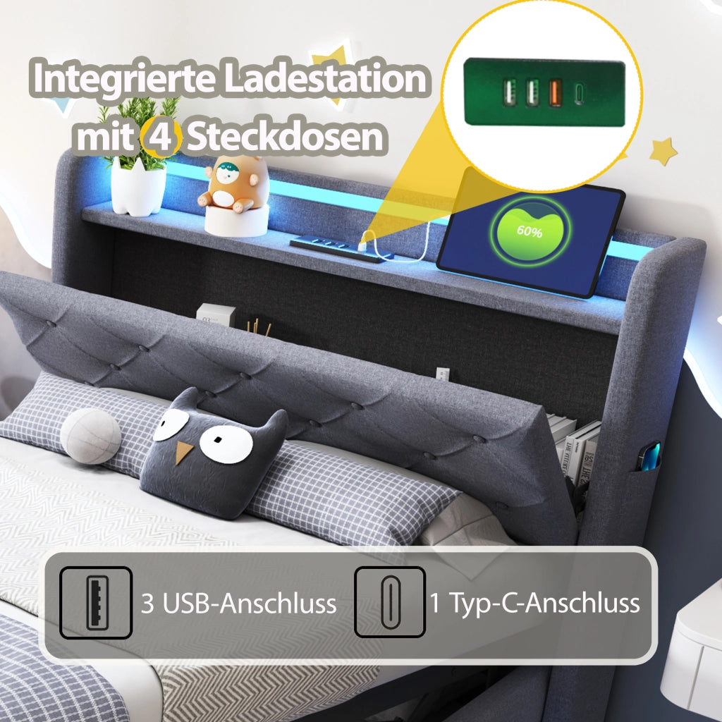 letto imbottito lino grigio 90 x 200 cm