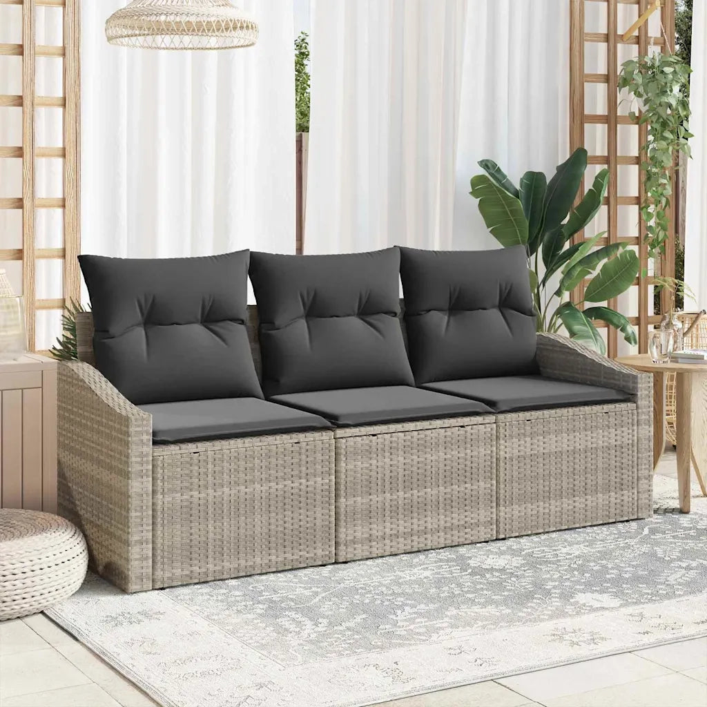 Set di divani con cuscino 3 pcs Grigio chiaro polyrattan 3346582