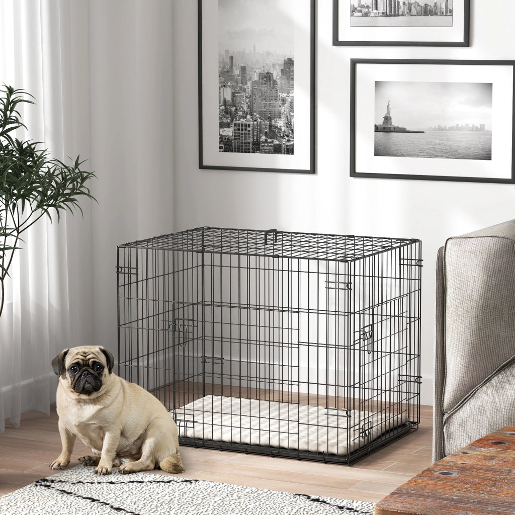 Cuccia per Cani Pieghevole con Cuscino ¨C Minimal ¨C 75x48,5x53 cm Nero e Beige