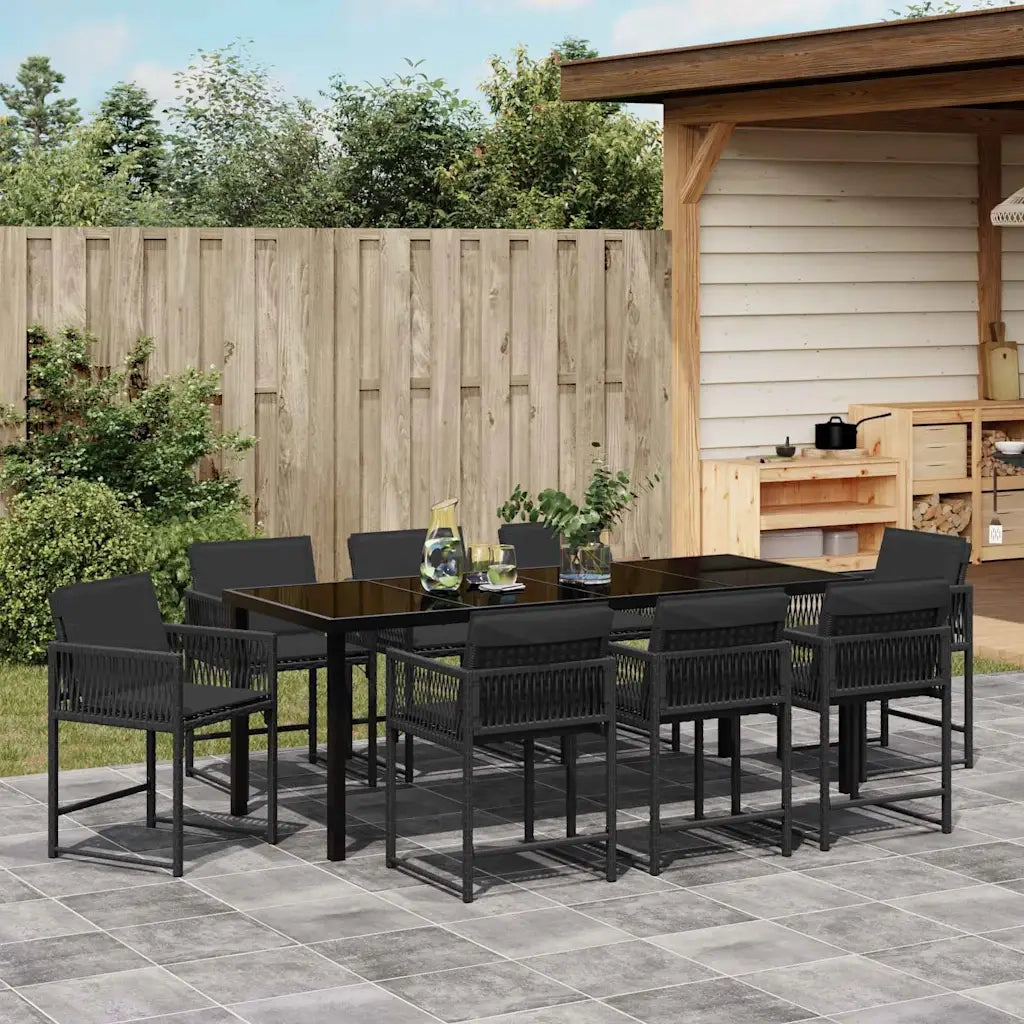 Set da Pranzo per Giardino 9 pcs Nero polyrattan 3380748
