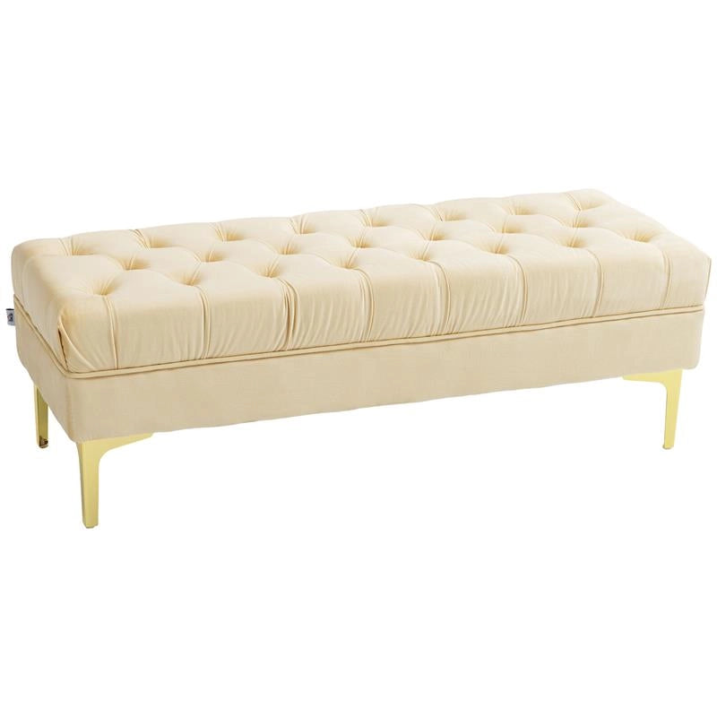 PANCA FONDO LETTO IMBOTTITA CON RIVESTIMENTO TRAPUNTATO IN TESSUTO EFFETTO VELLUTO 118X45X42 CM BEIGE