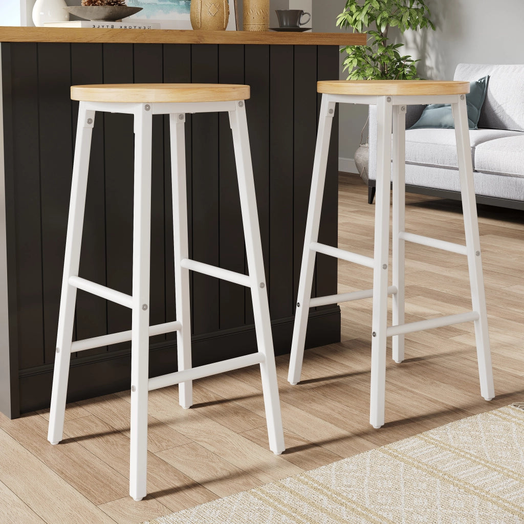 SGABELLO Bar 63 cm Set da 2 pezzi MDF effetto legno e metallo bianco