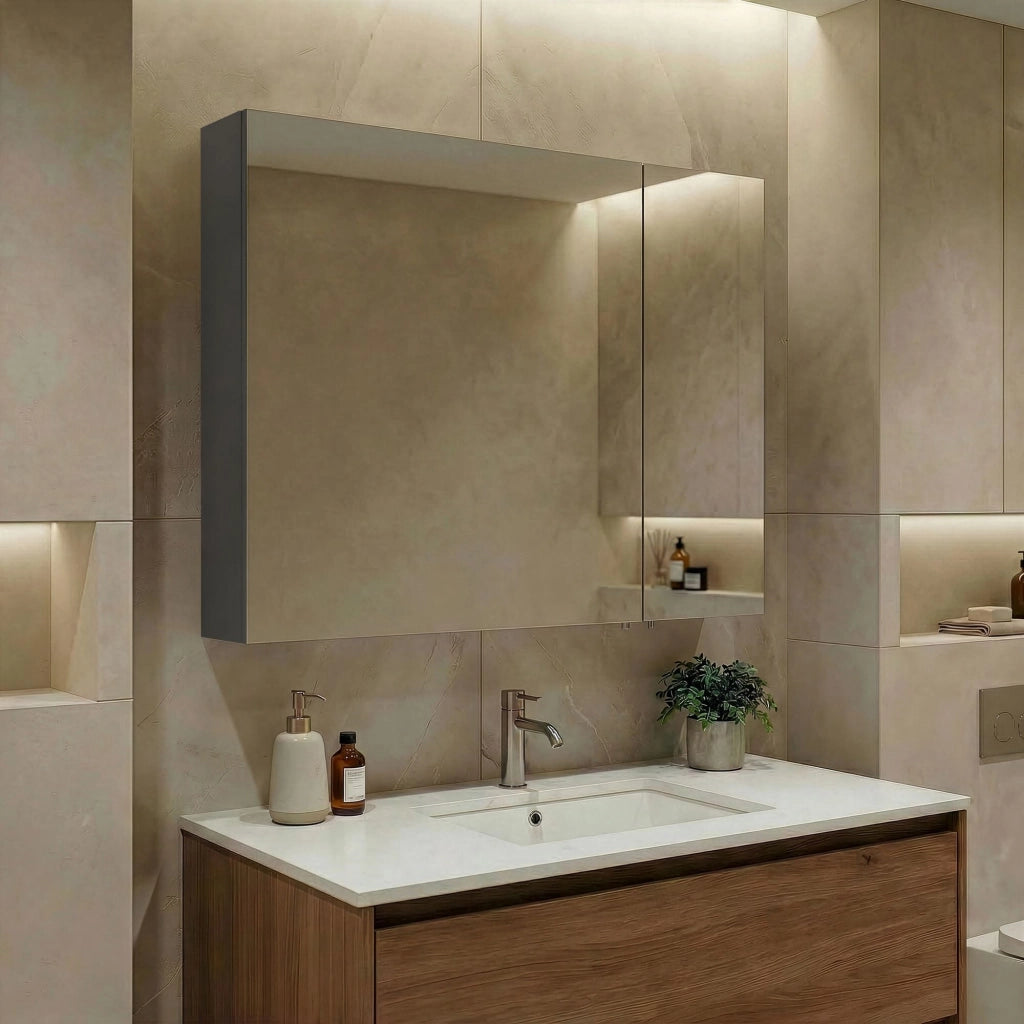 Mobile da bagno con specchio "Nuvola 80 v2" - 75 x 16 x 66 cm - Antracite