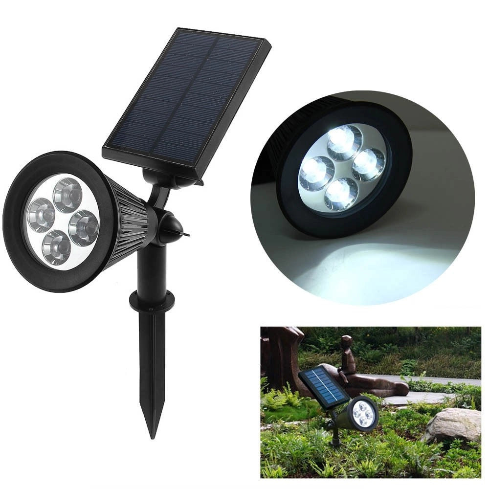 Trade Shop - Faretto Faro Led Giardino 4 Led Picchetto Pannello Energia Solare Giardino Ip65 -
