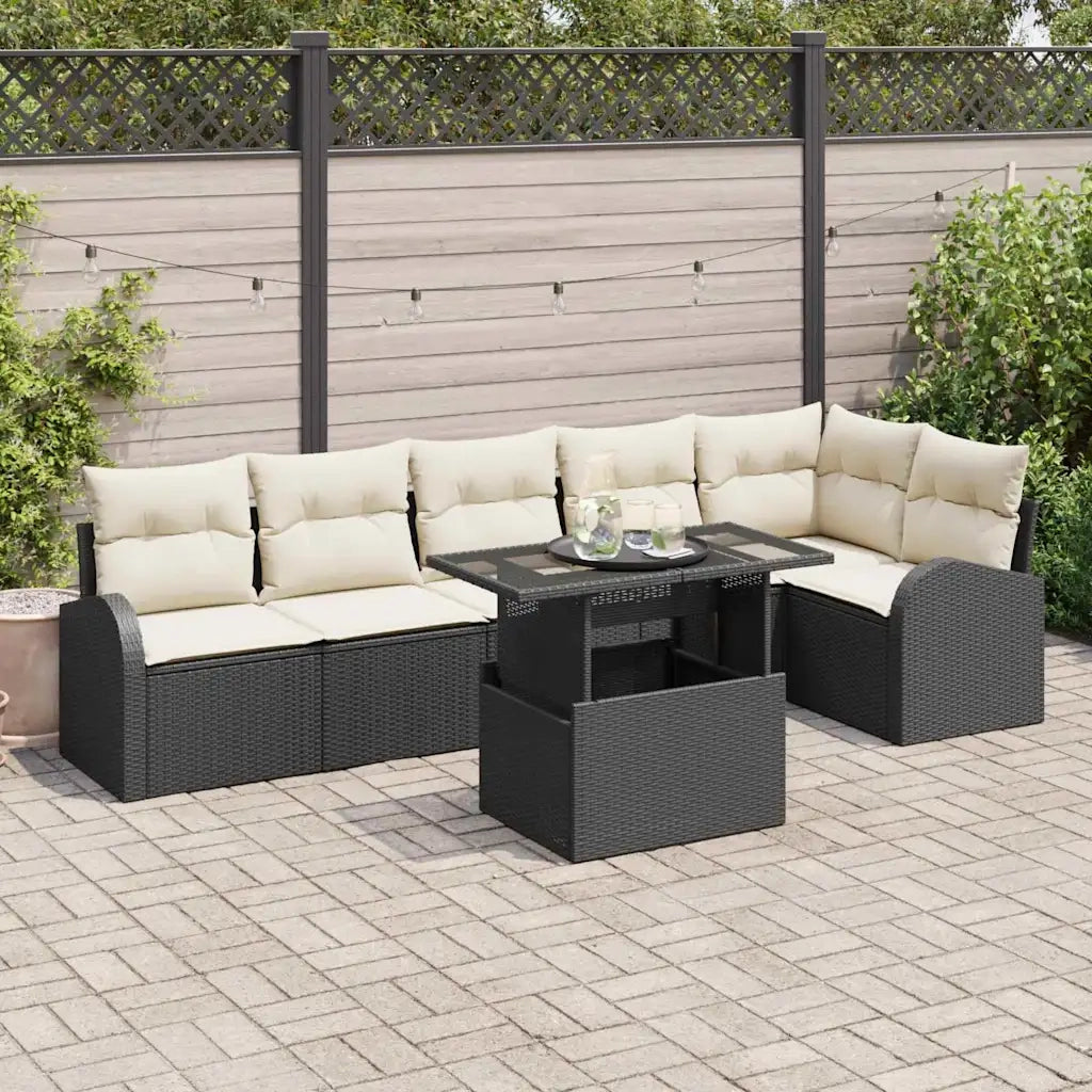 Set Divano da Giardino 7 pcs Nero e crema polyrattan 3348653