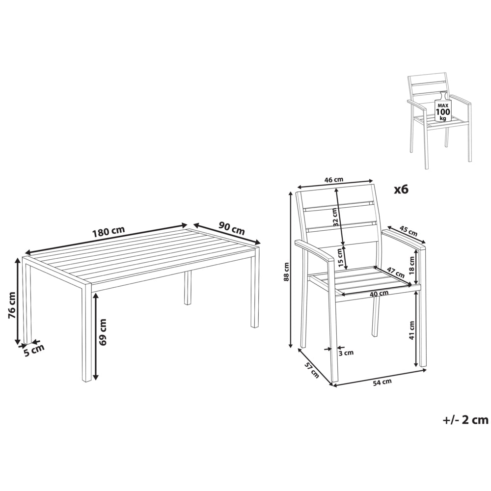 Set da Giardino 6 Sedie Tavolo Rettangolare Nero in Alluminio Anodizzato