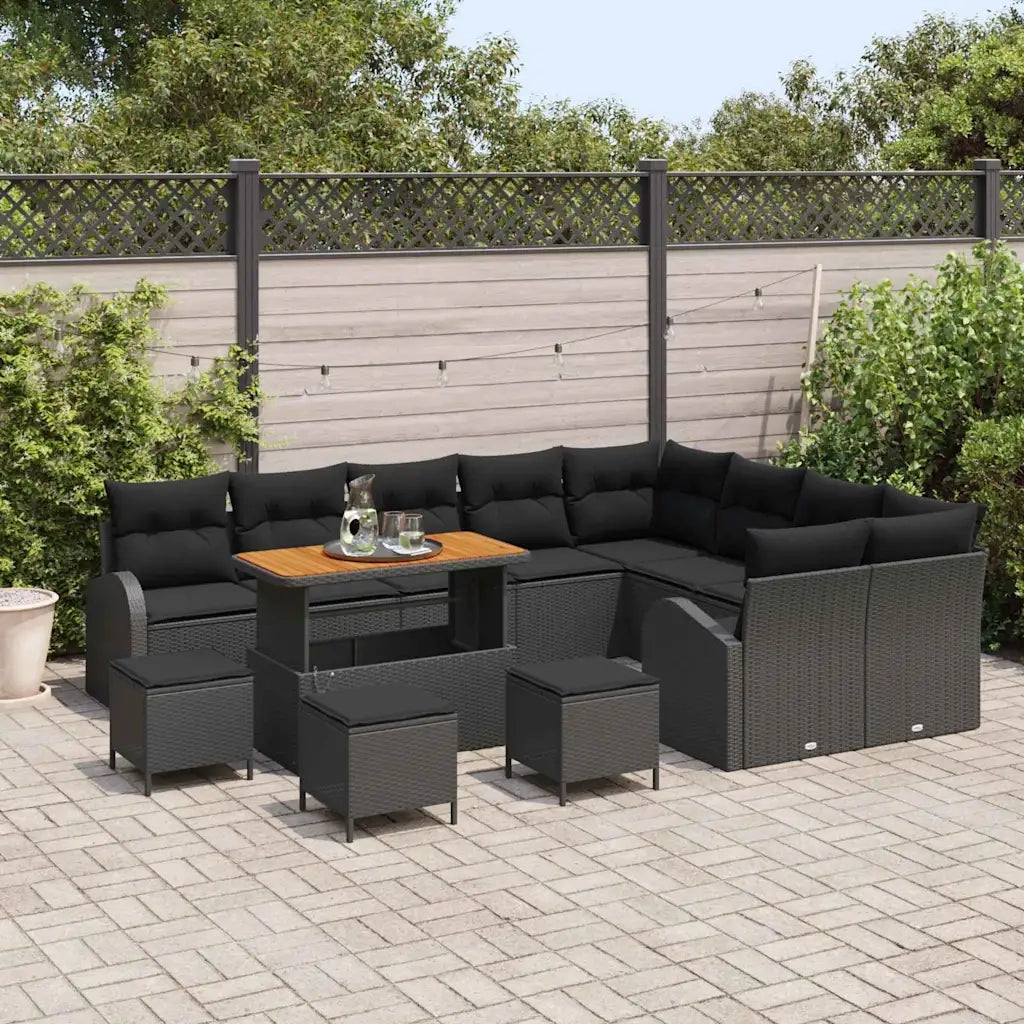 Set Divano da Giardino con cuscino 13 pcs Nero polyrattan 3362439