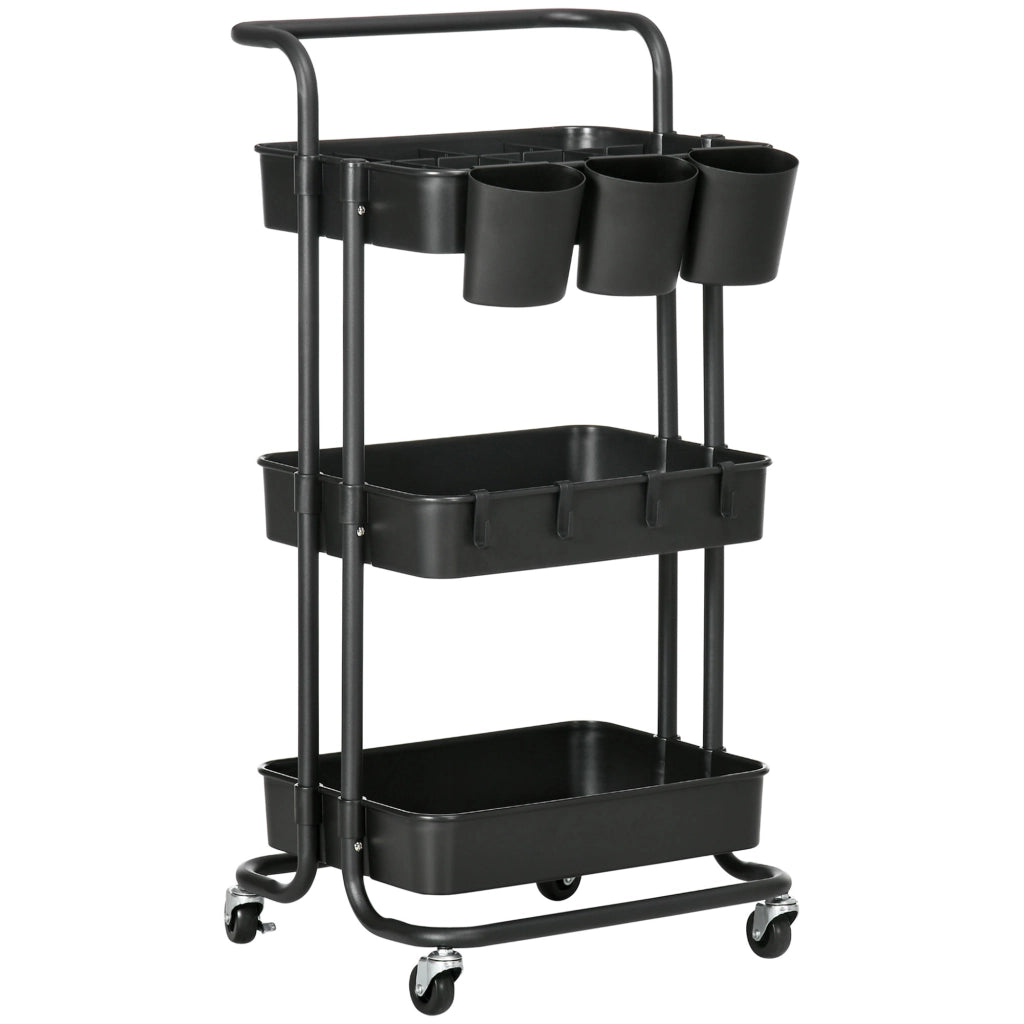 Carrello Multiuso con Cassetti e Ganchi ¨C Minimal ¨C Nero 42x38x86.5 cm