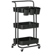 Carrello Multiuso con Cassetti e Ganchi ¨C Minimal ¨C Nero 42x38x86.5 cm