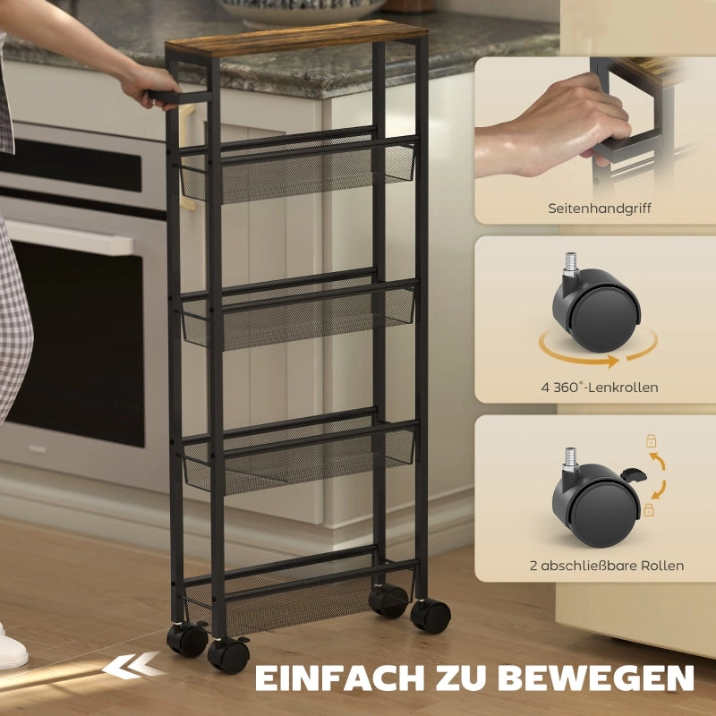 Carrello da cucina con 5 ripiani ¨C Xylo ¨C nero, metallo, ruote, 47x13x96,5 cm