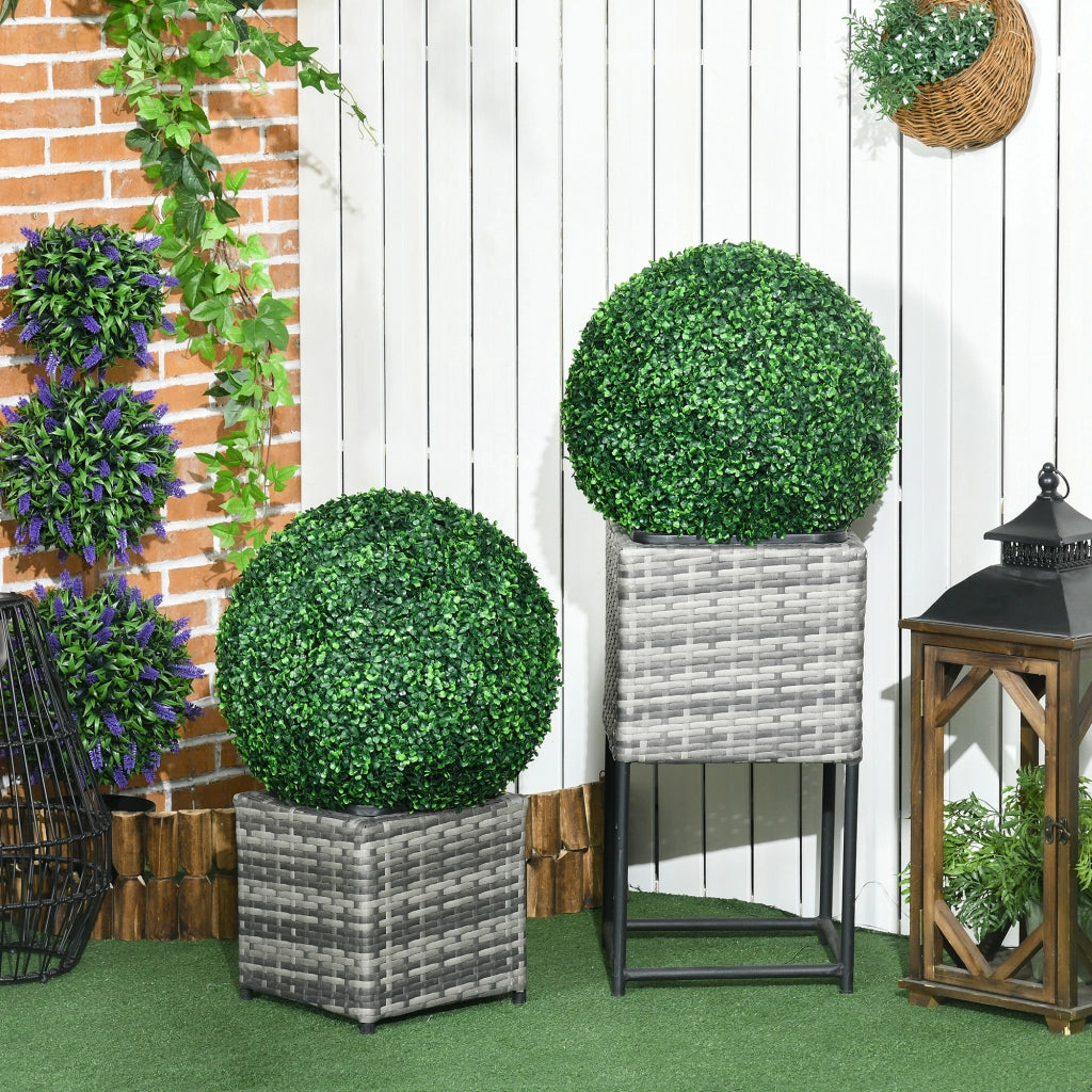 Set di 2 Piante Finte Sfera di Bosso ?50cm, Decorazione per Interno ed Esterno, Verde