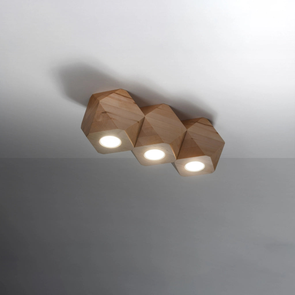 Lampada da soffitto geometrica in legno naturale Woody Peach Puff a 3 luci IP20