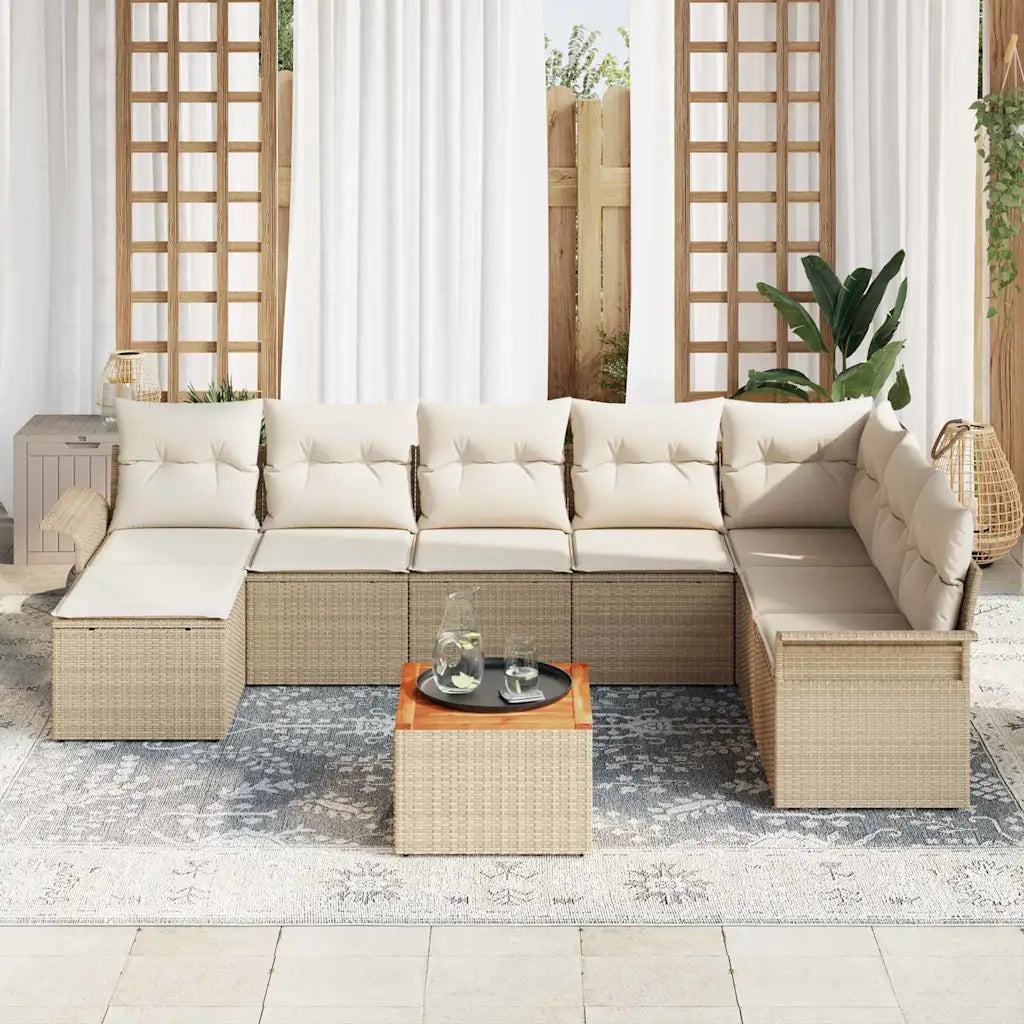 Set Divano da Giardino con cuscino 9 pcs Beige polyrattan