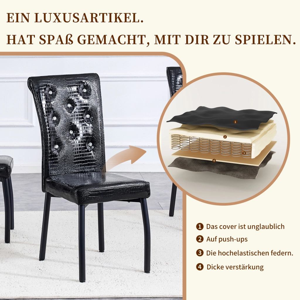 Sedia da Pranzo con Dettagli Cristallo, PVC, Metallo, Nero