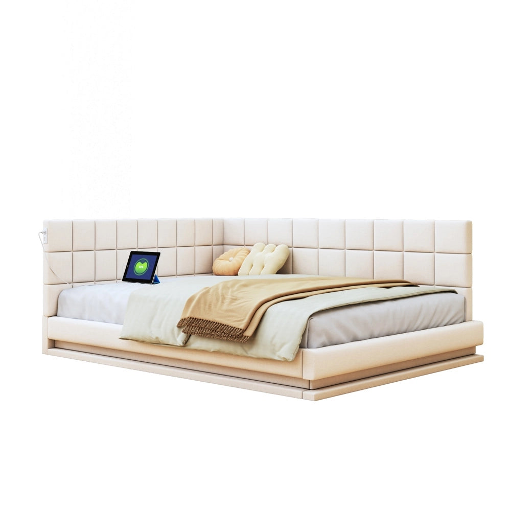 Divano letto - Xylo - 160x200 cm LED USB velluto beige